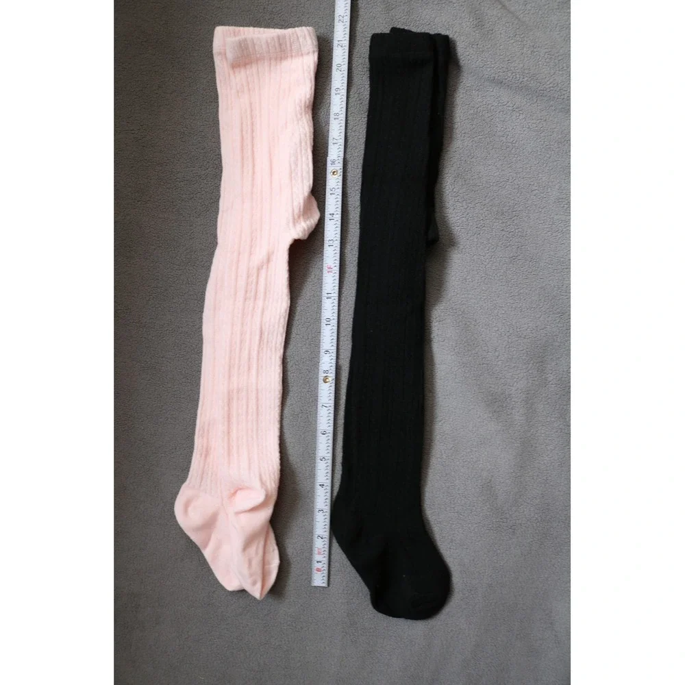 Ribbed Knit Tights 2PC Toddler Girl Size M Pink Black Soft Leggings Classic